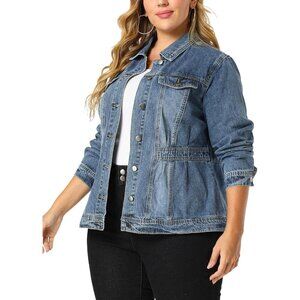 Plus Size Denim Jacket Women Long Sleeve Button Down Washed Trucker Coat
